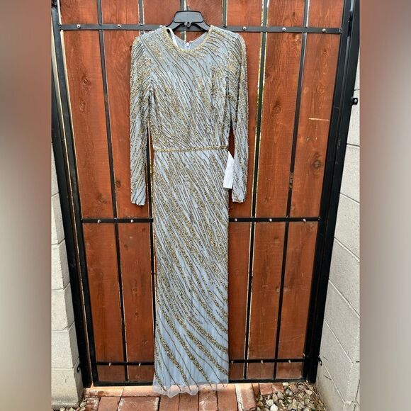 MAC DUGGAL Dress Size 10 Evening Gown Sequin Long Sleeve Beaded Column NEW - Picture 2 of 10